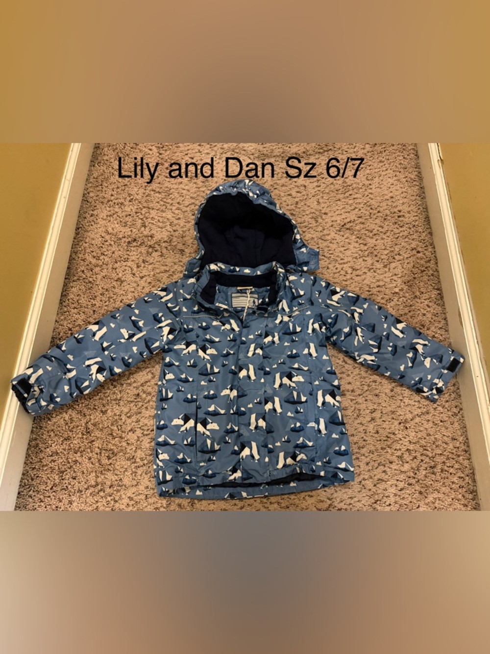 Lily and Dan Kids' Blue Hooded Raincoat with Polar Print - Size 6/7